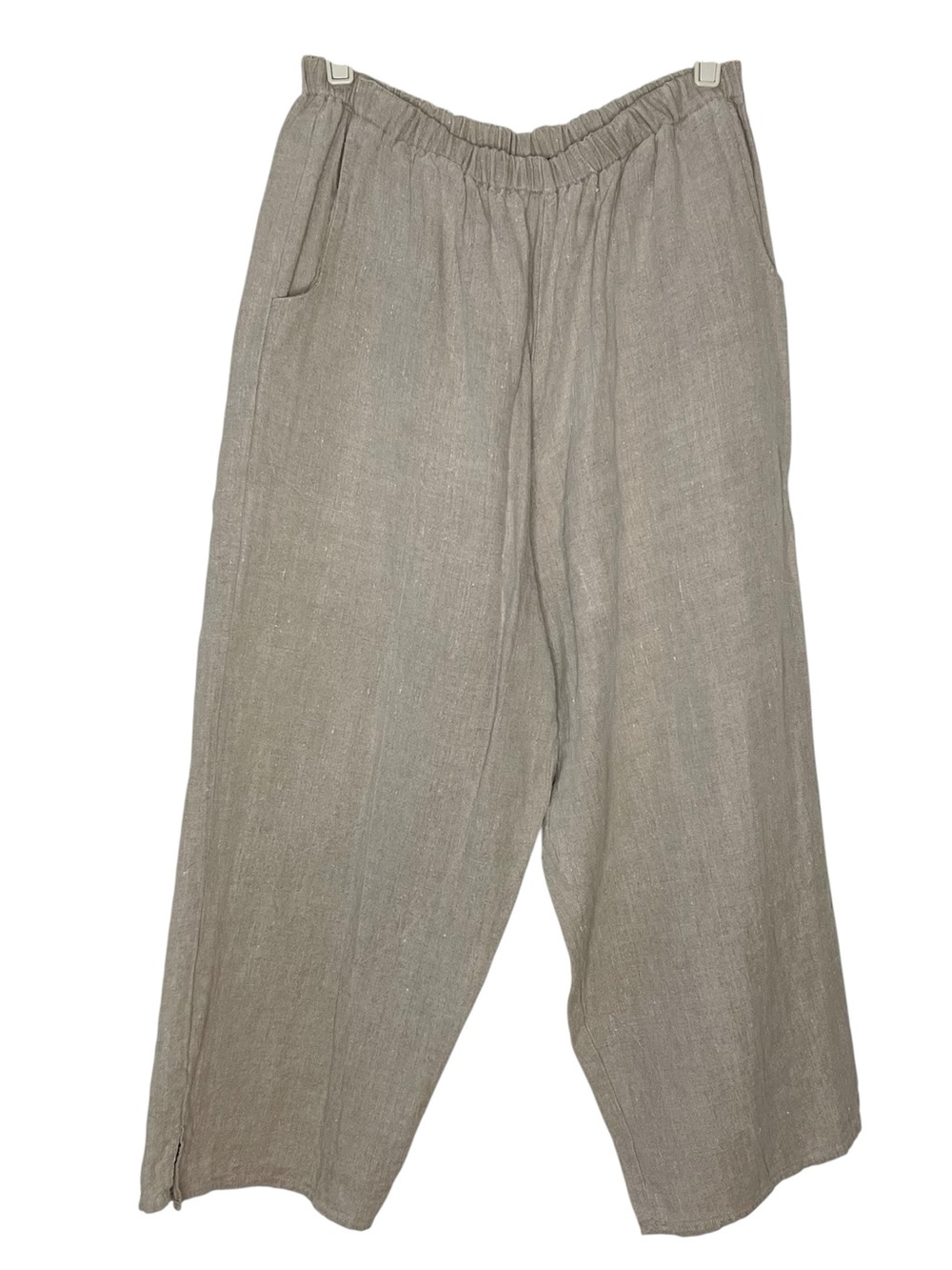 Flax Pants Linen Capri Elastic Waist Lagenlook Wide Leg Beige Tan Size Medium